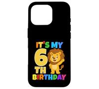 Carcasa para iPhone 16 Pro Fiesta temática de Safari de león de 6 años con Texto en inglés It's My 6th Birthday