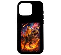 Carcasa para iPhone 16 Pro Funny Coffee Orange Cat Riding T-Rex in Cosmic Galaxy UFO
