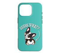 Carcasa para iPhone 16 Pro Funny Girl Kawaii Guess What Butt Black Tricolor Corgi Lover