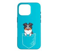 Carcasa para iPhone 16 Pro Funny Kawaii Pocket Tri Color Australian Shepherd Dog Lover