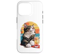 Carcasa para iPhone 16 Pro Funny Retro Cat Sunset Cocktail Beach Vacation Summer