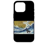 Carcasa para iPhone 16 Pro Funny Retro Vintage Surfing A Wave Newfoundland Dog Lover