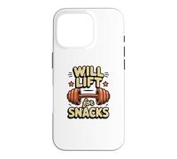 Carcasa para iPhone 16 Pro Funny Will Lift For Snacks Sarcástico Fitness Entrenamiento Citas