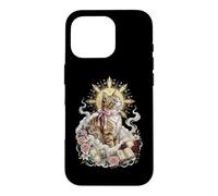 Carcasa para iPhone 16 Pro Gato Coqueta Católica Sagrada Vintage Kitsch Arco Rosas Floral