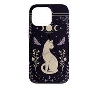 Carcasa para iPhone 16 Pro Gato místico Celestial Luna Polilla Botánica Arte Oculto