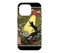 Carcasa para iPhone 16 Pro Gato Negro UkiyoE Abducción UFO Arte Único