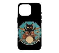 Carcasa para iPhone 16 Pro Gato Tocando la batería Baterista Baquetas de música Rock
