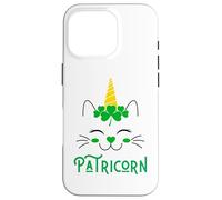Carcasa para iPhone 16 Pro Gato Unicornio irlandés Lil Miss Caticorn Green para el Día de San Patricio