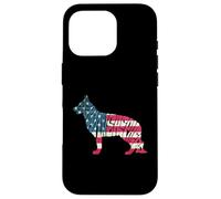 Carcasa para iPhone 16 Pro German Shepherd American Flag 4th of July Funny Dog Lover