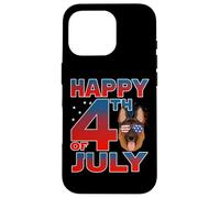 Carcasa para iPhone 16 Pro German Shepherd Dog American Flag Glasses Happy 4th of July