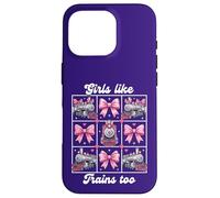 Carcasa para iPhone 16 Pro Girls Like Trains Too Cute Pink Bow Locomotora Coqueta