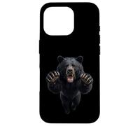 Carcasa para iPhone 16 Pro Gráfico de Animales Salvajes de Oso Negro Saltando Feroz
