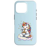 Carcasa para iPhone 16 Pro Gráfico de Pasta de Espaguetis arcoíris con Unicornio Chibi