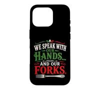 Carcasa para iPhone 16 Pro Hablamos con Las Manos Y Nuestros Tenedores Comida Italiana Humor