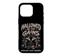 Carcasa para iPhone 16 Pro Hallowed Be Thy Gains Halterofilia Fitness USA Culturista