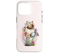 Carcasa para iPhone 16 Pro Happy Easter Cat Easter Tea Cup Coffee Cat Siamese Floral