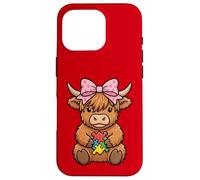 Carcasa para iPhone 16 Pro Highland Cow Autismo Puzzle Concientización Enseñar Niños Niñas