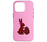 Carcasa para iPhone 16 Pro Huevos de Conejo de búfalo Rojo con Estampado de Cuadros Rojos