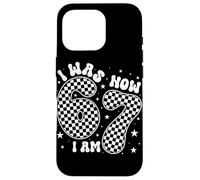 Carcasa para iPhone 16 Pro I Was 6 Now I Am 7 Groovy Retro Checkered 7th Birthday Party
