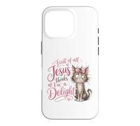 Carcasa para iPhone 16 Pro Jesus Thinks I'm A Delight Funny Christian Faith Cat Lover