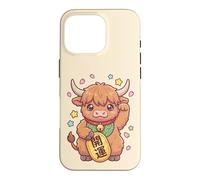 Carcasa para iPhone 16 Pro Kawaii Highland Cow Maneki Neko Fortune Granja Japonesa