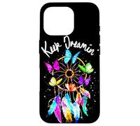 Carcasa para iPhone 16 Pro Keep On Dreamin - Atrapasueños con Plumas de Mariposas Coloridas