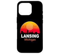 Carcasa para iPhone 16 Pro Lansing Michigan Vintage Sunset Retro City State USA