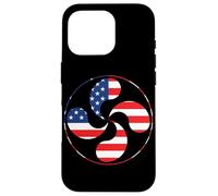 Carcasa para iPhone 16 Pro Lauburu Basque Country Cross Ikurrina Euskal Herria Bandera de Estados Unidos