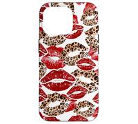 Carcasa para iPhone 16 Pro Leopard Lipstick Lips Kiss Kisses Cheetah Y2K Mujeres Niñas