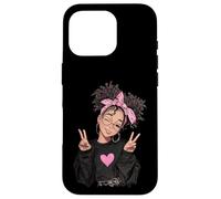 Carcasa para iPhone 16 Pro Linda Chica Signo de Paz Pelo Rizado Divertido gráfico juguetón Trippy