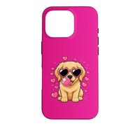 Carcasa para iPhone 16 Pro Lindas Gafas de Sol Golden Retriever Heart Valentines Puppy Love