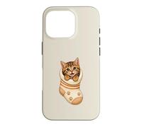 Carcasa para iPhone 16 Pro Lindo Gatito atigrado en Acogedor calcetín Gato mamá Cutecore Kawaii