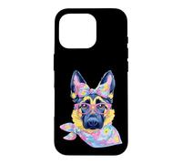 Carcasa para iPhone 16 Pro Lindo Pastor Alemán Perro Amante Gráfico Rosa Gafas Floral