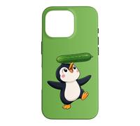Carcasa para iPhone 16 Pro Lindo pingüino Equilibrio Pepino Dibujos Animados Arte