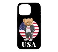 Carcasa para iPhone 16 Pro Love Yourself, Cool Illustration Teddy Bear with USA Flag