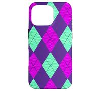 Carcasa para iPhone 16 Pro Magenta y Verde Claro Argyle Preppy Retro Vintage 80s 50s