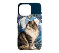 Carcasa para iPhone 16 Pro Majestic Gato de Pelo Largo Art Nouveau Mountain