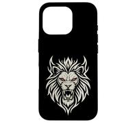 Carcasa para iPhone 16 Pro Majestic Lion Tribal Design Poderosa Cabeza de León Ojos Rojos