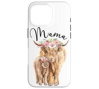 Carcasa para iPhone 16 Pro Mama Highland Cow with Baby Calf Floral Mom Mother's Day