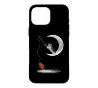 Carcasa para iPhone 16 Pro MAX A Cat Fishing on The Crescent Moon Funny Cats Lovers Fisher