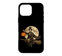 Carcasa para iPhone 16 Pro MAX Abraham Lincoln Jack O Lantern Pumpkin Full Moon Escoba
