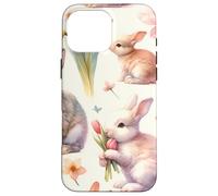 Carcasa para iPhone 16 Pro MAX Aesthetic Spring Flower Patter Vintage Easter Bunny Rabbit