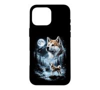 Carcasa para iPhone 16 Pro MAX Akita Inu Aullando a la Luna, Perro Retro de los 90