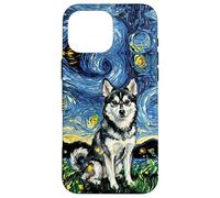 Carcasa para iPhone 16 Pro MAX Alaskan Klee Kai Noche Estrellada Linda Obra de Arte Amante de los Perros