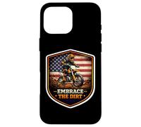 Carcasa para iPhone 16 Pro MAX American Embrace The Dirt Bike Rider Motocross Patriot USA