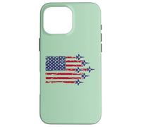 Carcasa para iPhone 16 Pro MAX American Flag Patriotic Fighter Jet Airplane Flyover 4th