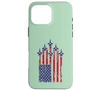Carcasa para iPhone 16 Pro MAX American Flag Patriotic Fighter Jet Airplane Flyover 4th