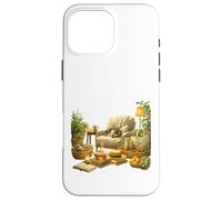 Carcasa para iPhone 16 Pro MAX Arte de retiro de Gatos en casa Verde Acogedor