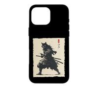 Carcasa para iPhone 16 Pro MAX Arte en Tinta Samurai Cat Warrior Ink Kawaii Anime Cat Samurai
