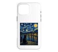 Carcasa para iPhone 16 Pro MAX Arte ribereño Inspirado en Midnight Muse Black Cat Van Gogh